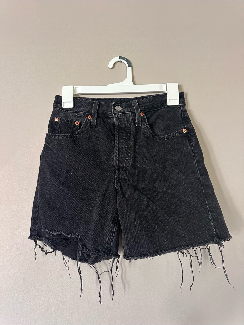 Levi's Black Frayed Hem High-Rise Denim Shorts